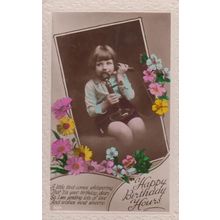 Child With Antique Telephone Happy Birthday Real Photo Old Postcard