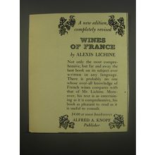 1956 Alfred A. Knopf Book Advertisement - Wines of France by Alexis Lichine