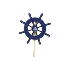Pack Of 2] Rustic All Dark Blue Decorative Ship Wheel with Sailboat and Hook...