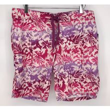 Kanu Surf Women oceanside Hawaiian print purple water swim shorts size 14