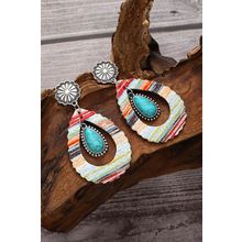 Red Hollowed Waterdrop Shape Leather Turquoise Earrings