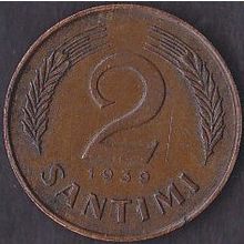 1939 Latvia 2 Santimi Coin