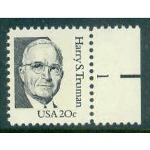 1862 20c Harry Truman Fine MNH Dry Gum P#S R 1 ZA1764