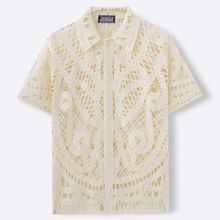 Men’s Hollow Crochet Polo Shirt – Short Sleeve Cardigan Style Lightweight Sweate