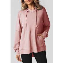Light Pink Waffle Knit Fleece Lined High Low Oversized Hoodie