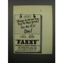 1955 Fanny Play Ad - Things to do on my trip to New York!