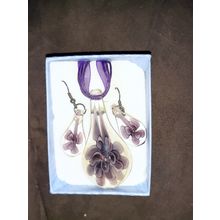 lovely glass blown necklace and earrings set brand new purple