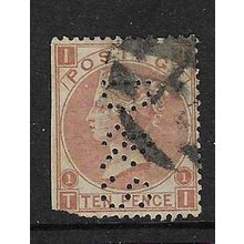 GB 1867-80 QV 10d PLATE 1 " IT " USED SG112 corner perf fault and pin perf