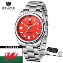 BENYAR Pagani Red Orange Face Automatic Movement Stainless Steel Bracelet Watch