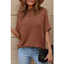 Coffee High Neck Short Bat Sleeve Sweater