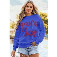 Dark Blue Tinsel Game Day Drop Shoulder Graphic Sweatshirt