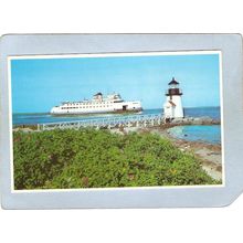 MA Nantucket Lighthouse Postcard Brant Point Light w/Steamer Nantucket In ~557