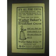 1903 Baker's Breakfast Cocoa Ad - It's All Pure Cocoa