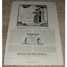 1929 Hawaii Tourist Bureau Ad, Geisha Girls Flame Tree!