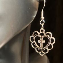 Earrings Hollow Heart Cross Design Elegant Hook #579
