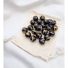 POISON FROG - 25 Glass Marbles, Black & Yellow Swirl, 16mm, with Cotton Pouch