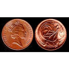 Australia Two Cent 1985 Used, Coin Frilled neck-lizard 2c QE II