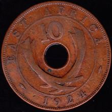 1924 Kenya (East Africa) 10 Cents Coin