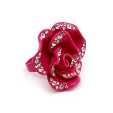Finger Rings, Adustable, Flower w/Rhinestones - Fuchsia - RN-R965FU