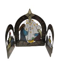 Stained Glass Hinged Nativity Set Sun Catcher 3 Piece Christmas Scene