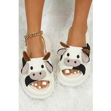Bright White Cute Cow Pattern Open Toe Slippers