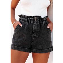 Black Vintage Washed Frilled High Waist Denim Shorts
