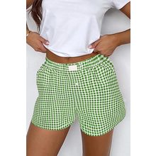 Fern Green Red Plaid Gingham Printed High Waist Shorts