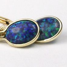 Created Blue Green Opal, 14KY Gold Leverback Earrings, E001