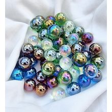 LUSTERED MIX - 25 Beautiful Glass Marbles, Blue, Red, Green, Clear - 14mm / 16mm