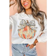 Beige Polka Dot Bow Knot Pumpkin Print Thanksgiving Sweatshirt