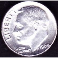 1964 D USA 10 Cents Silver Coin Roosevelt