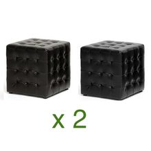 2x Modern Black Or Brown Faux Leather Tufted Cube Square Ottomans Foot Stools
