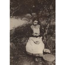 A Spring Idyl 1879 Victorian Farm Fruit Lady Postcard