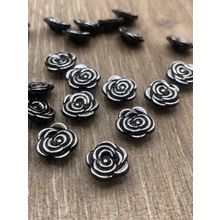 12.5mm Black And Silver Rose Flower Shank Buttons Plastic Cardigans Knitting