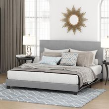 Furinno Laval Button Tufted Upholstered Platform Bed Frame, King, Glacier