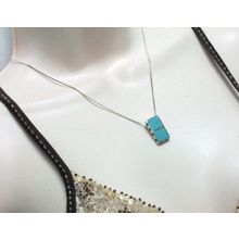 New rare 2 Square shapes Faux Turquoise .925 Sterling Silver Pendant & Necklace