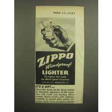 1947 Zippo Cigarette Lighter Ad - Zippo windproof lighter