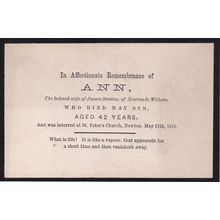 Newton Le Willows Antique Victorian Funeral Card