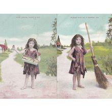 Child Street Market Vendor Chimney Sweep Broom 2x Postcard s