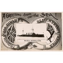 HMS Achilles Military War Ship Life Buoy Greetings Real Photo WW1 Postcard