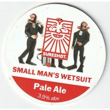 UNUSED KEG CLIP FRONT - SURESHOT BREWERY - SMALL MAN'S WETSUIT PALE ALE
