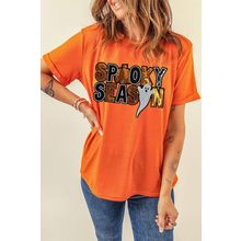 Orange Sequin SPOOKY SEASON Ghost Pattern Halloween T Shirt