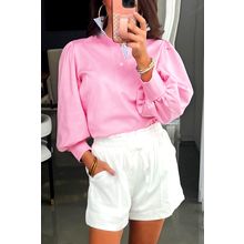 Bonbon Button Striped Collar Patchwork Puff Sleeve Sweatshirt