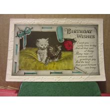 BIRTHDAY WISHES .used vintage postcard RP 1938 pm kittens