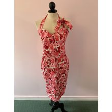VINTAGE KOOKAI UK SIZE 12 LADIES FITTED MIDI FORMAL ROSES SUMMER DRESS (P8)