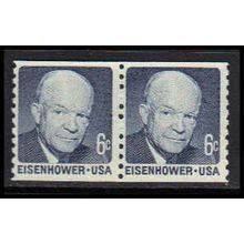 1401 6c Dwight Eisenhower Fine MNH Dry Gum Pair V4638