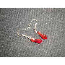 Small dainty faceted bright red crystal glass point dangle earrings