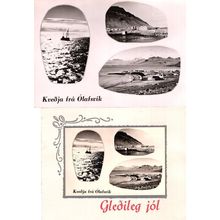 Kvedja Fra Olafsvik 2x Vintage Polish Greeting Card Ship RPC Postcard
