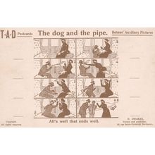 Smoking In A Train Pipe Killing A Dog Antique Black Humour Postcard
