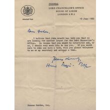Lord Chancellors Office Parliament 1962 Hand Signed Politics Letter